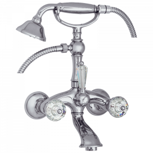 Exposed bathtube mixer with flexible 150 cm and duplex shower, Swarovski