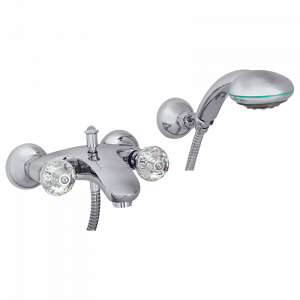 Exposed bathtube mixer with flexible 150 cm and duplex shower, Swarovski