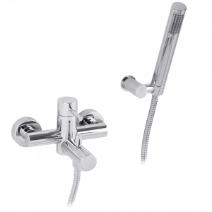 Exposed bathtube mixer with flexible 150 cm and duplex shower, thermostatic