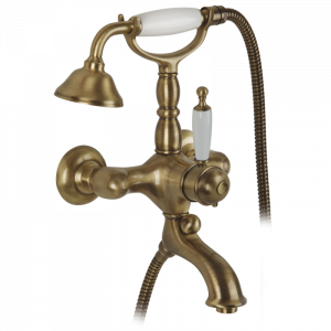 Exposed bathtube mixer with flexible 150 cm and duplex shower, thermostatic