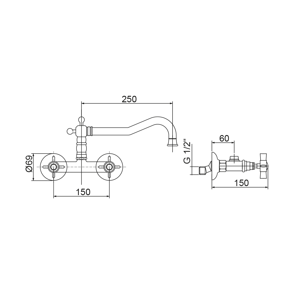 Wall-mounted sink mixer with movable spout Princeton