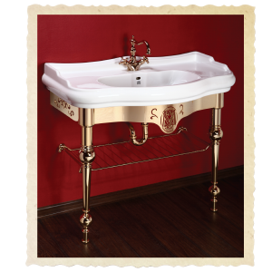 Washbasin console with shelf-grid