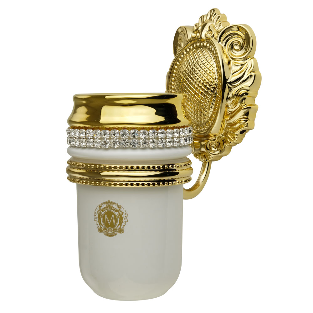 Стакан настенный, керамика, цвет белый, декор золото, swarovski Держатель Cleopatra, золото