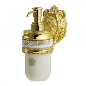 Дозатор настенный, керамика, цвет белый, декор золото, Crystal Держатель Cleopatra, золото
