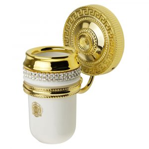 Стакан настенный, керамика, цвет белый, декор золото, Crystal Держатель Monte Carlo, золото