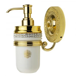 Dispenser, ceramic, color white, decor gold, swarovski, gold holder