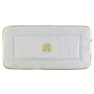 Коврик для ванной комнаты 60х120 см., вышивка логотип MIGLIORE, белый, окантовка золото