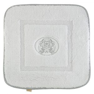 Коврик для ванной комнаты 60х60 см., вышивка логотип MIGLIORE, белый, окантовка серебро