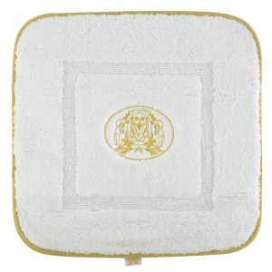 Коврик для ванной комнаты 60х60 см., вышивка логотип MIGLIORE, белый, окантовка золото