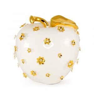 EMOZIONI Souvenir mela D29xh30cm, ceramica, Colore Bianco, Decorazione oro, cristallo