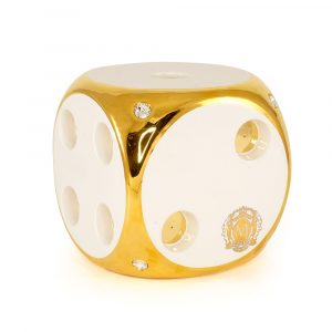 CASINO Cube for incense sticks H20 cm, ceramic, color white, decor gold, Crystal