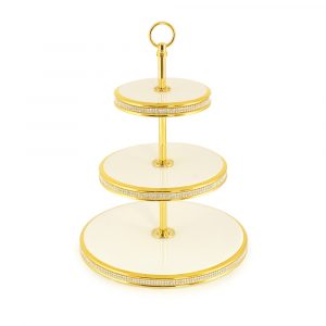 DUBAI Candy bowl 3 tiers D33хН44,5 cm, ceramic/brass, color white, decor gold, Crystal