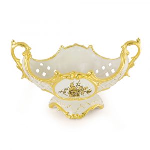 FIORI GOLD Vaso da tavolo 41x23xh25 cm, ceramica, Colore Bianco, Decorazione oro