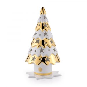 CHRISTMAS Сувенир елочка d-16хН30 см, керамика, цвет белый, декор золото