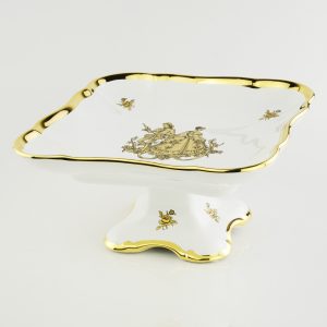 FIORI GOLD Piatto base 22x22xh11 cm, ceramica, Colore Bianco, Decorazione oro