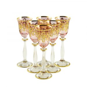 VENEZIA Shot glass 65ml, set of 6 pcs, crystal pink/decor gold 24K