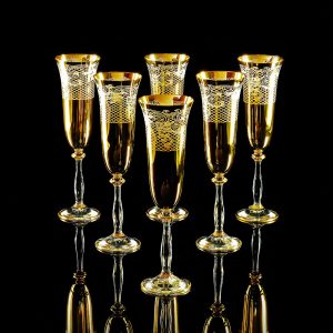 VITTORIA Champagne glass 200 ml, set of 6 pcs, crystal/decor gold 24K