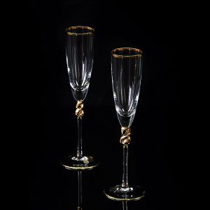 AMORE Bicchiere di champagne 150ml, set di 2 pezzi, cristallo / decorazione oro 24K