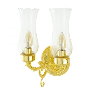 Double wall lamp, (large socket), lampshades glass/gold