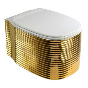 MARE Set WC appeso, ceramica bianca con decorazione oro, con coperchio / sedile, bianco / oro